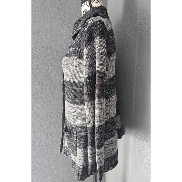 Women's Effeci Button Up Sweater Size Large Long Sleeve Black & Gray Pockets - Picture 7 of 10